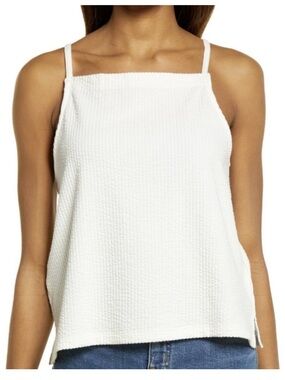 Madewell Women’s Seersucker Apron Tank in Lighthouse Cream White Ribbed Tank Top